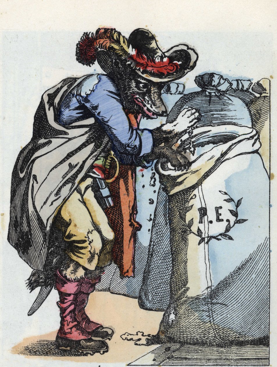 Compere le Loup, Maitre Renard, Comere la Chevre et ses petits biquets」という物語をJean de la Fontaineの寓話に基づいて描いたもの。小さな子供たちのための家庭の物語」の中で。19世紀の匿名のエングレーヴィング。 作： 無名の画家