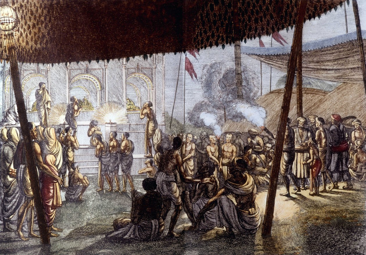 インドの文化と文明。インド、クリシュナの愛の饗宴1808年のエングレーヴィング。 作： 無名の画家