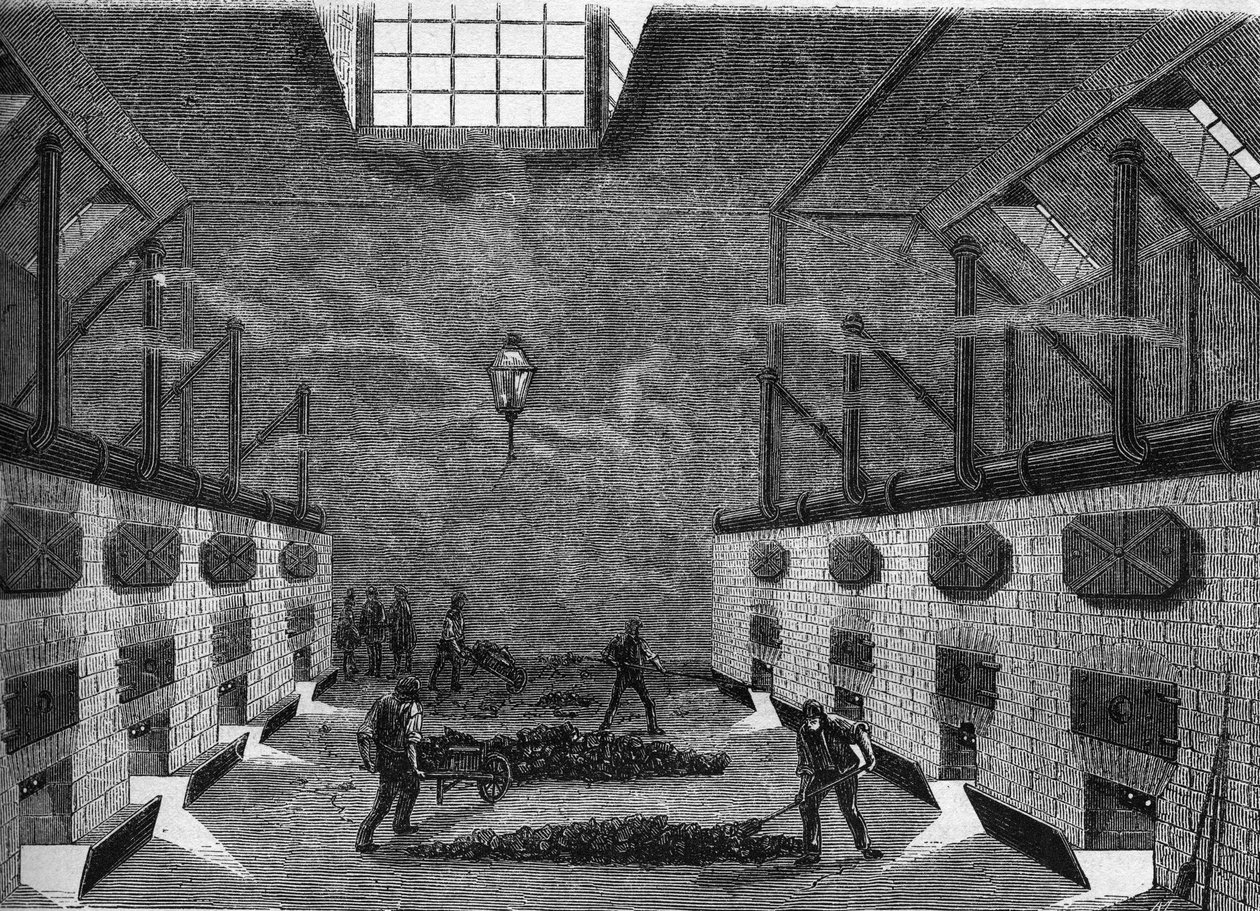 ガス工場の内観。1860年から1861年に描かれたもの。 作： 無名の画家