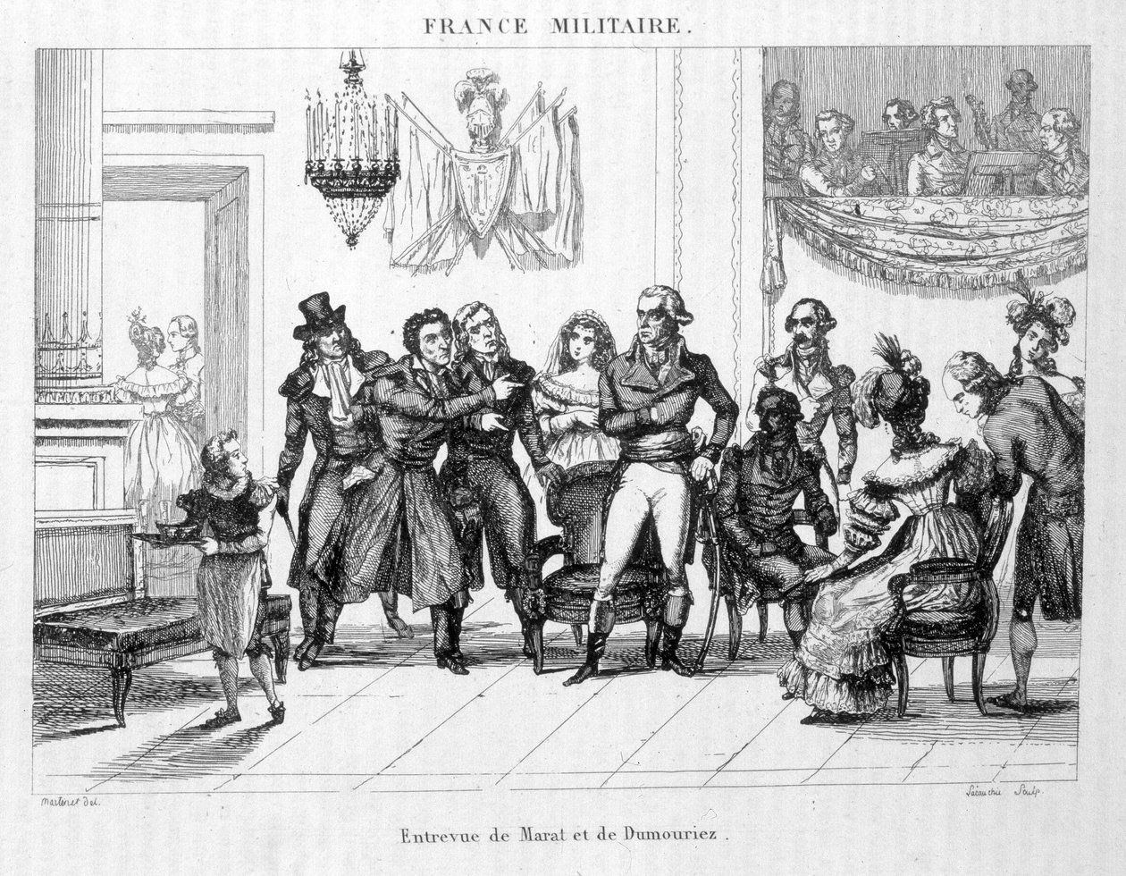 ヨアヒム・ムラット（1767-1815）とデュムリエ（1739-1823）の会見 - 19世紀のエングレーヴィング。 作： 無名の画家