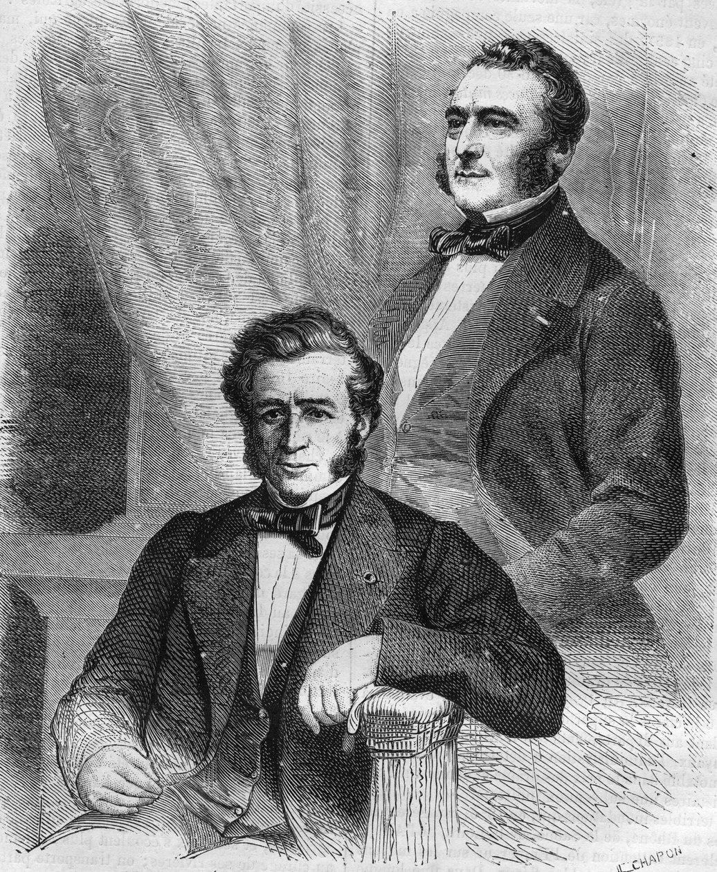 アイザックとジェイコブ・エミール・ペレールは、フランスのビジネスマンで、Société de crédit mobilier（1852年）の創設者です。 作： 無名の画家