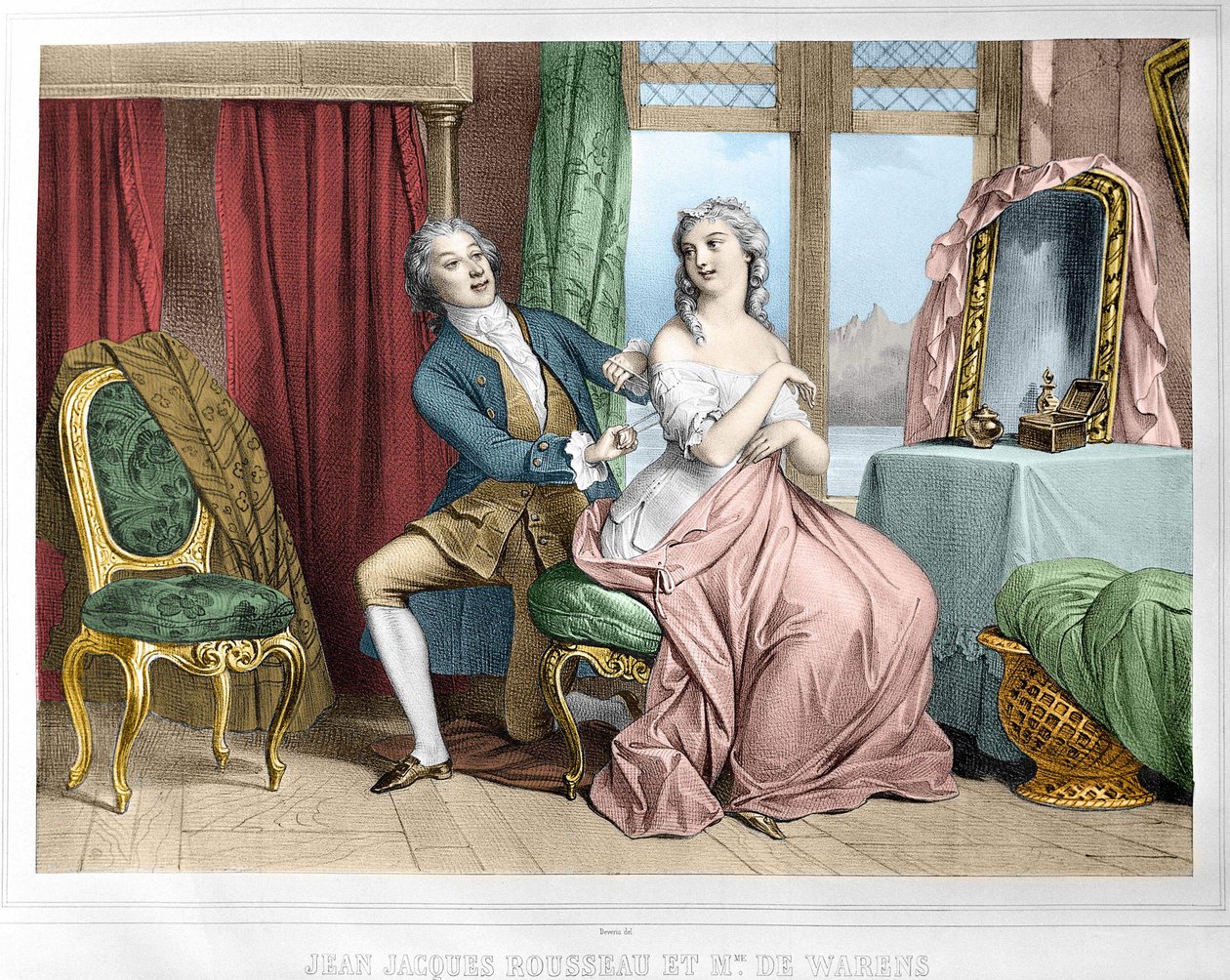 ジャン・ジャック・ルソー（1712 - 1778）とマダム・ド・ワランス（1700 - 1762）の二人。 作： 無名の画家