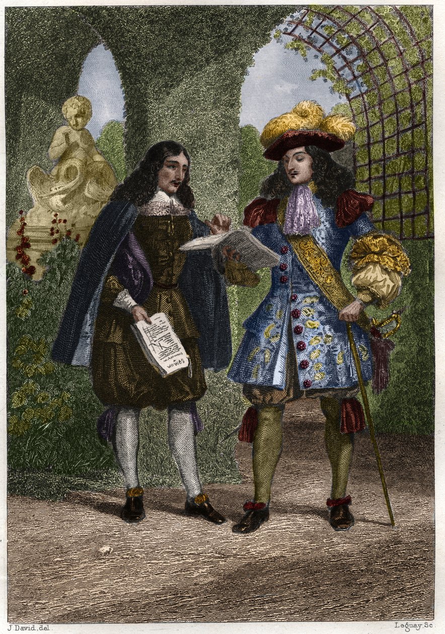 ジョン・ザ・バプティスト（ジャン・バプティスト）・コルベール（1619-1683）とフランスとナバラの王ルイ14世（1638-1715）。19世紀のエングレーヴィング。個人蔵。 作： 無名の画家