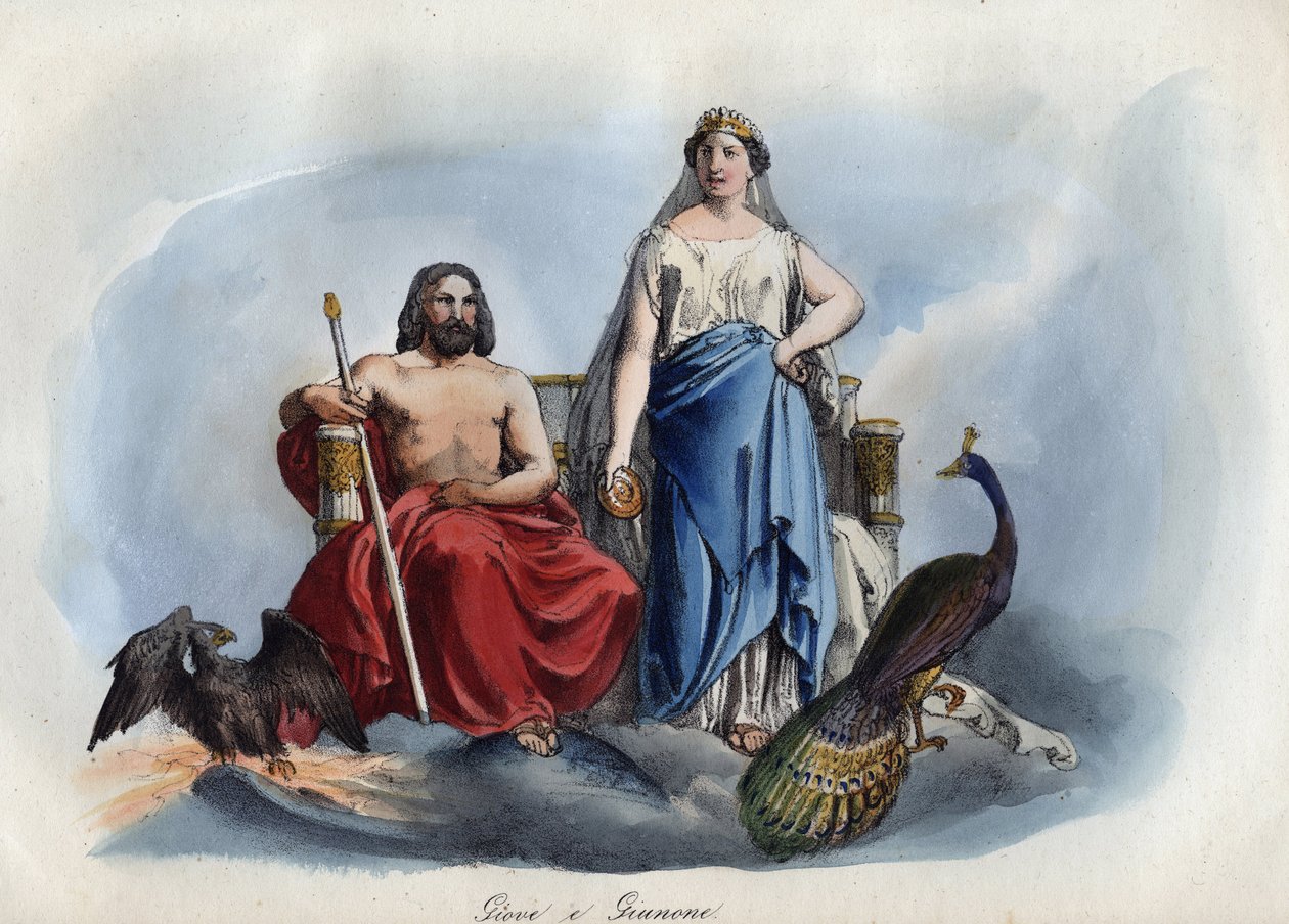 ジュピターとジュノー - 「宇宙のすべての人々の用途と習慣」からの抜粋です。Or History of the Government, Laws, Militia, Religion of All Nations from the Remotest Times to the Present Day" 1856年 作： 無名の画家
