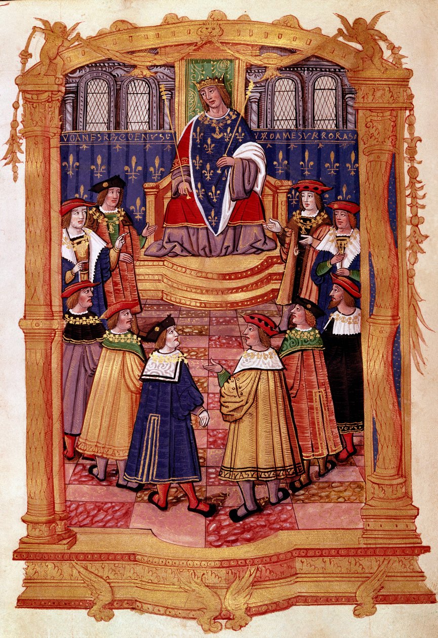 国王ルイ11世（1423-1483）と聖ミカエル騎士団 15世紀 ミラノ、Biblioteca Trivulziana所蔵の写本「聖ミカエル騎士団規約」のミニチュア 作： 無名の画家