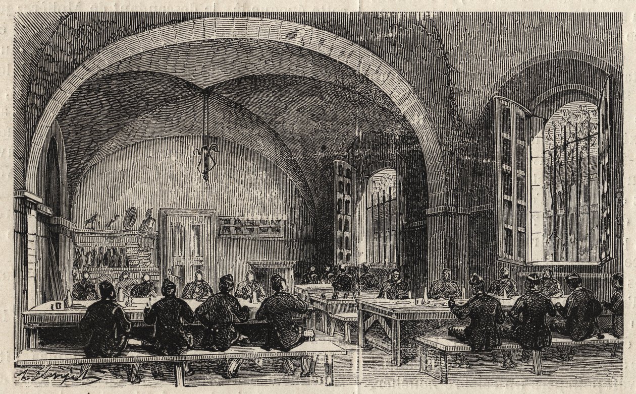1873年のパリのエコール・ポリテクニーク - Le refectoire - "Le monde illustrious "に掲載された1873年のエングレーヴィング。 作： 無名の画家