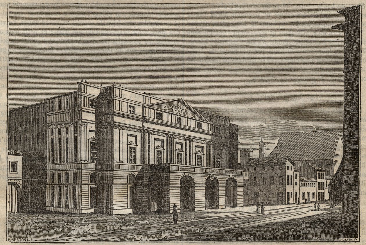 ミラノ・スカラ座 - イタリア、ミラノのスカラ座の眺め - (Teatro alla Scala Milan) - 1837年 作： 無名の画家