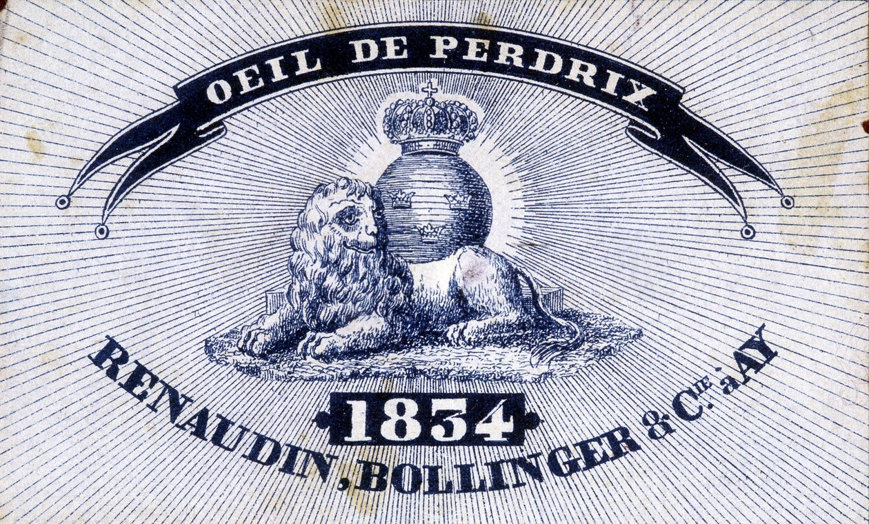 ラベルに「ウズラの目 - Renaudin, Bollinger & Cie à AY - 1834」とあります。 作： 無名の画家