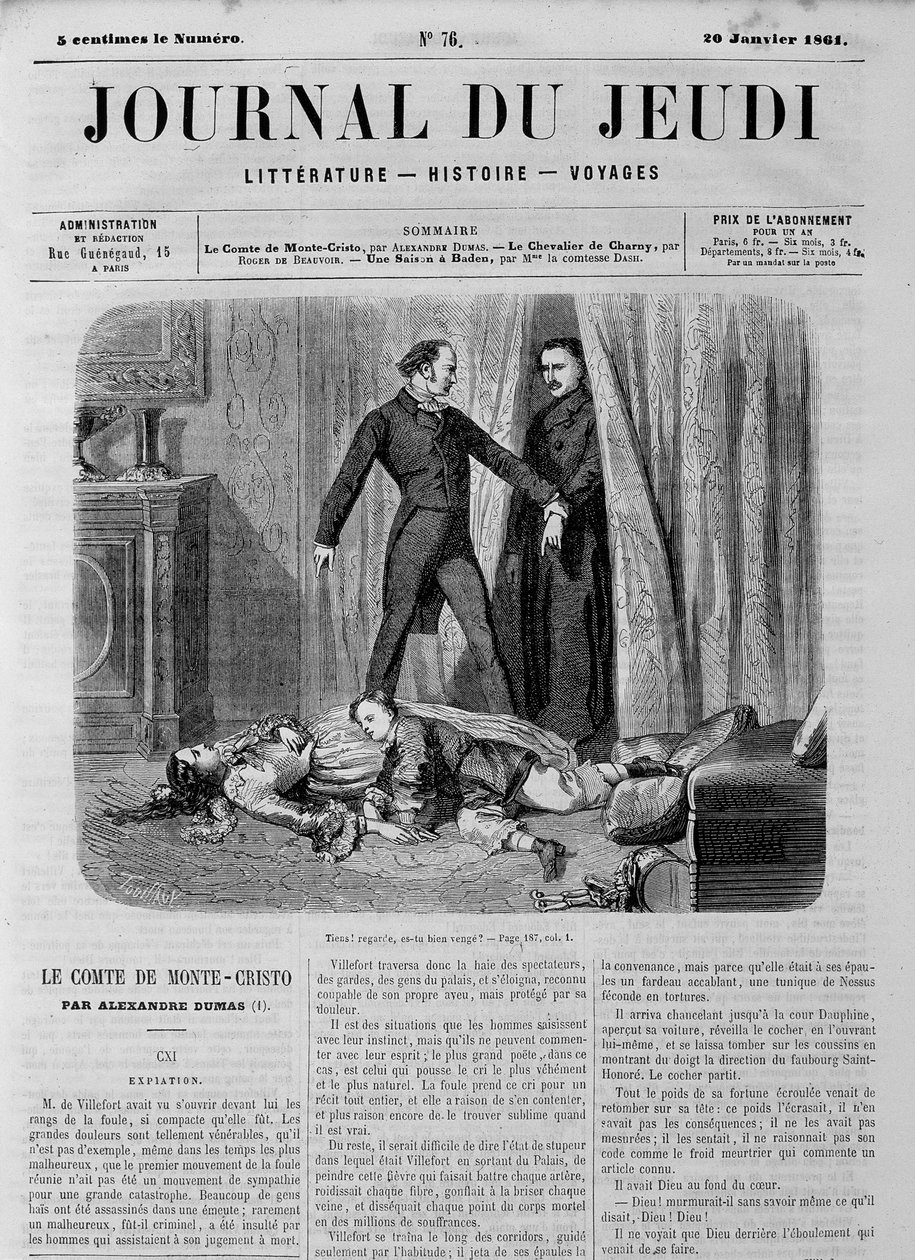 Le Comte de Monte Cristo（モンテ・クリスト） - 1861年1月20日の「Le Journal du Thursdays」にて 作： 無名の画家