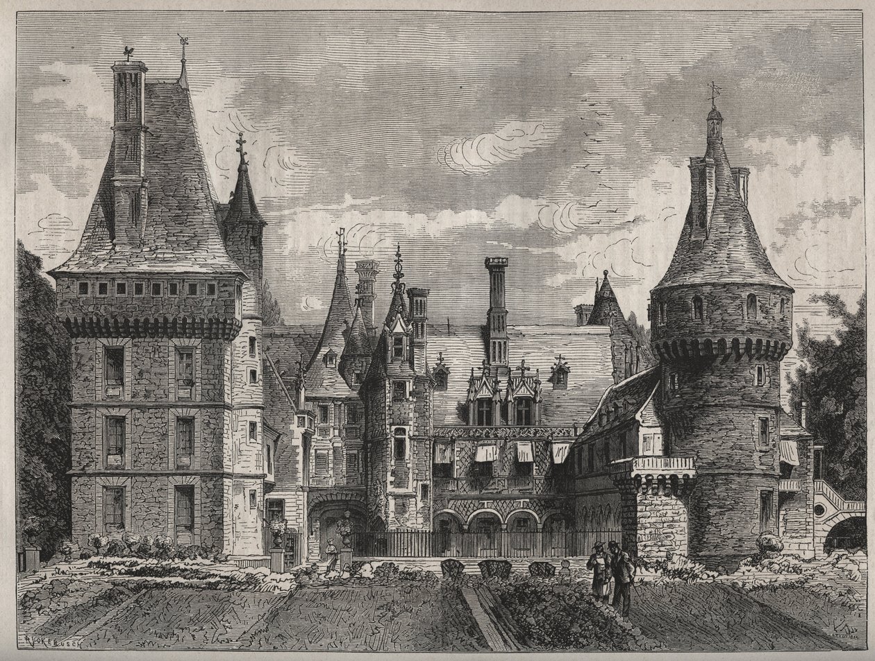 Le chateau de Maintenon, Eure et Loir (Eure et Loir), Centre, France 19世紀のエングレーヴィング。 作： 無名の画家