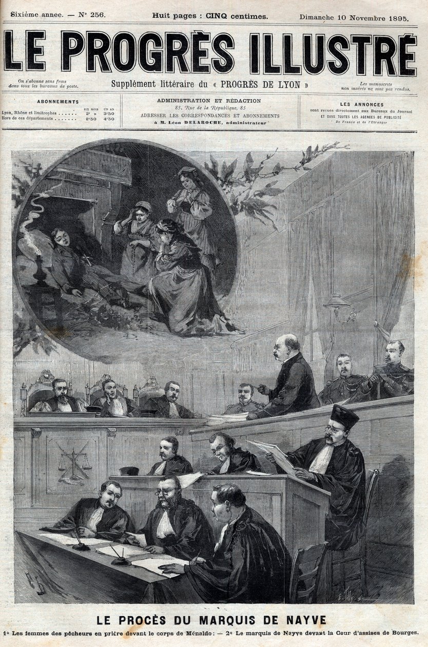 1895年のブールジュ裁判におけるネイヴ侯爵の訴訟-1895年の『輝けるプログレス』に掲載されたエングレーヴィング 作： 無名の画家