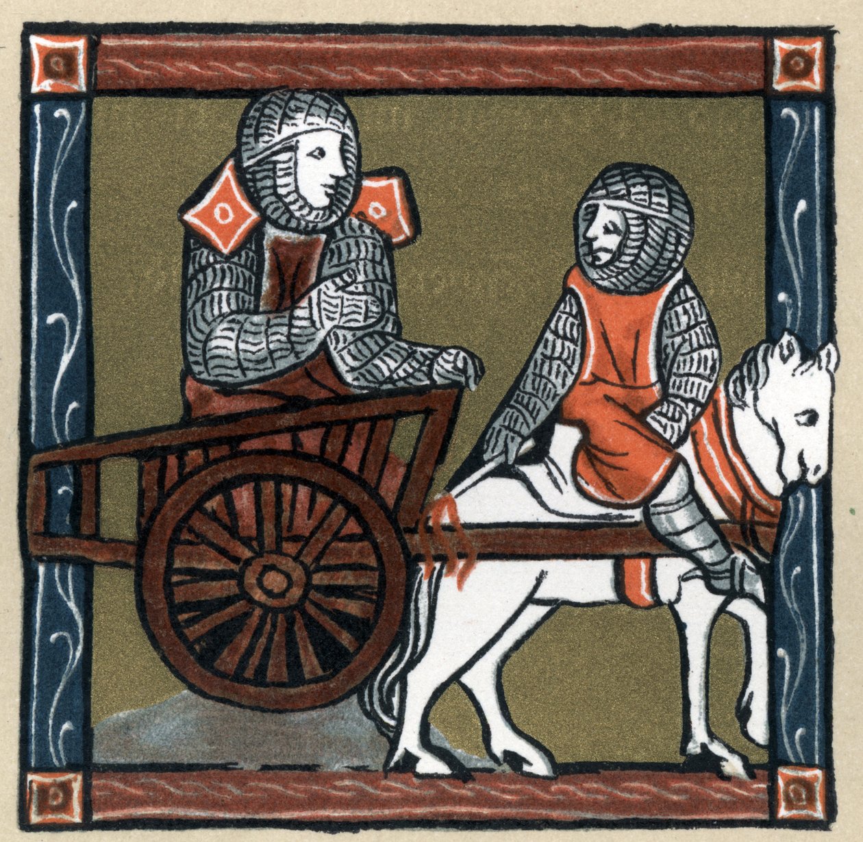 アーサー王伝説：Lancelot du lac dans la charrette.ヘルマン・スーチエ著「フランス文学史」にて 作： 無名の画家