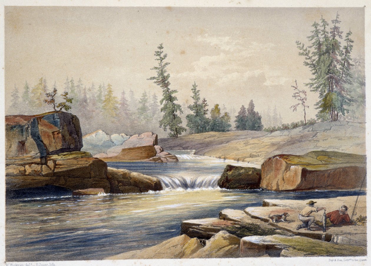 Les chutes de papineau - William Hickman, ed. Halifax著「Sketches on the nipisaguit a river of New Brunswick in America」に収録。 作： 無名の画家