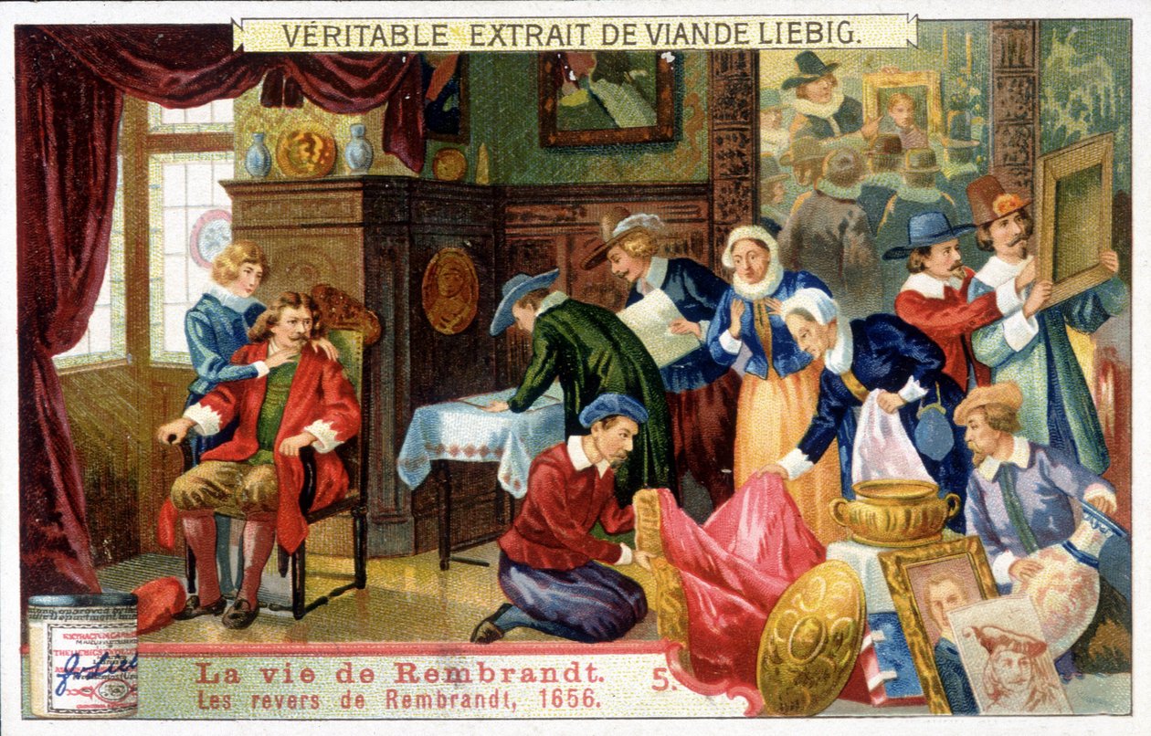 オランダの画家、レンブラント（1606〜1669）の生涯をリービッヒのクロモリで描いた作品。これは1656年のレンブラントの挫折。 作： 無名の画家