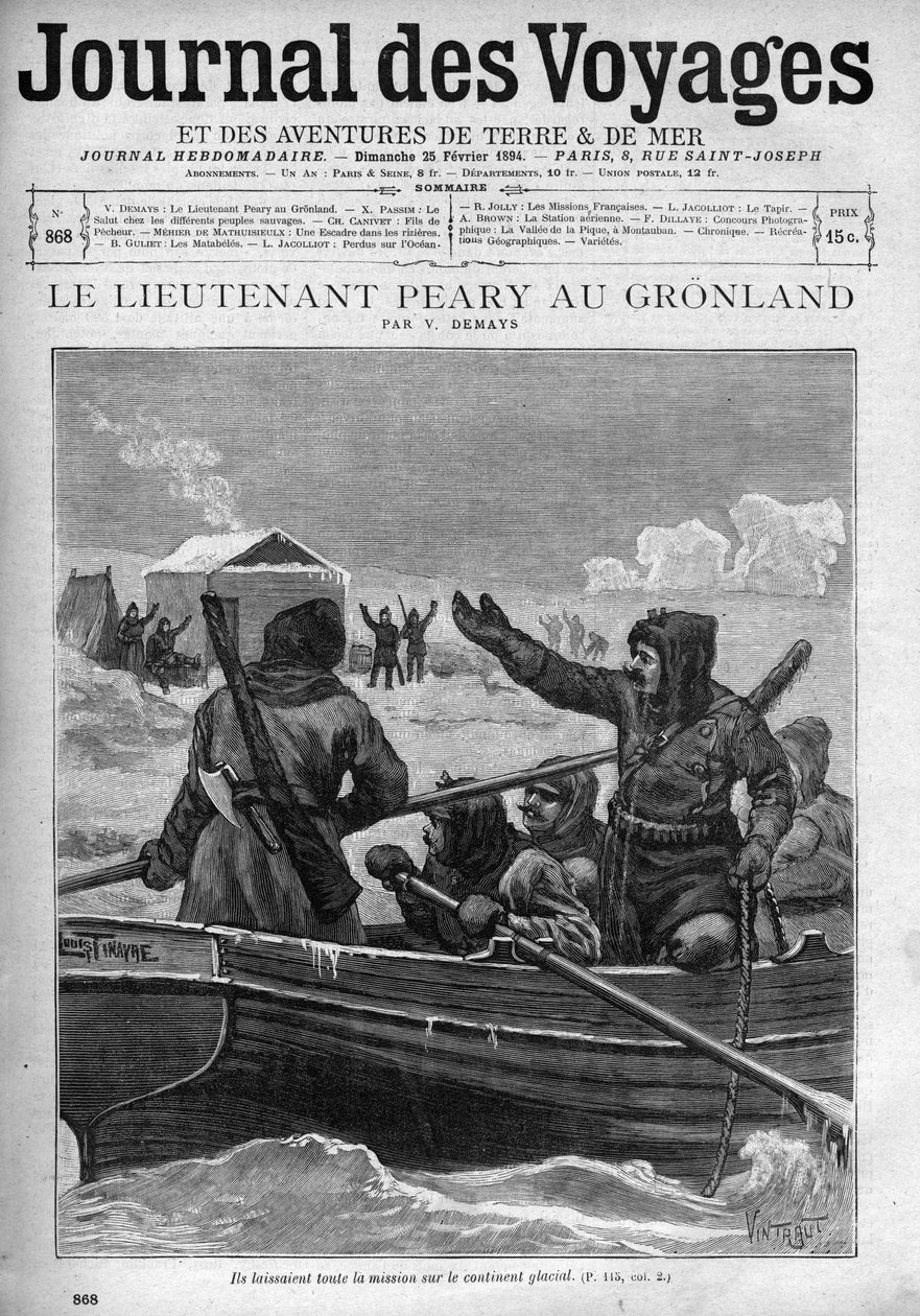 グリーンランドでのピアリー中尉 - Lieutenant Robert Edwin Peary (1856-1920) in Greenland - 1894年の "Le Journal des voyages "の表紙。 作： 無名の画家