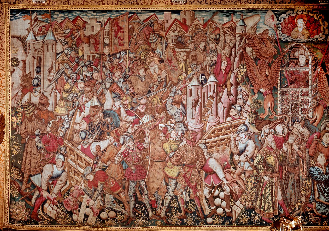 マケドニア王アレクサンダー大王（紀元前356～323年）の生涯と功績。15世紀のタペストリー。ローマ、Galleria Doria Pamphili 作： 無名の画家