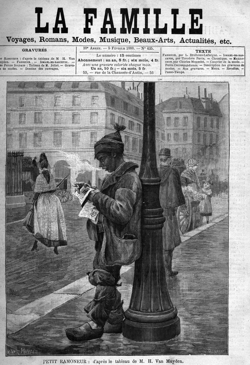 小さな煙突。M.H.Van Muydenの絵からのエングレーヴィング。1888年の新聞 "La famille "の表紙。 作： 無名の画家