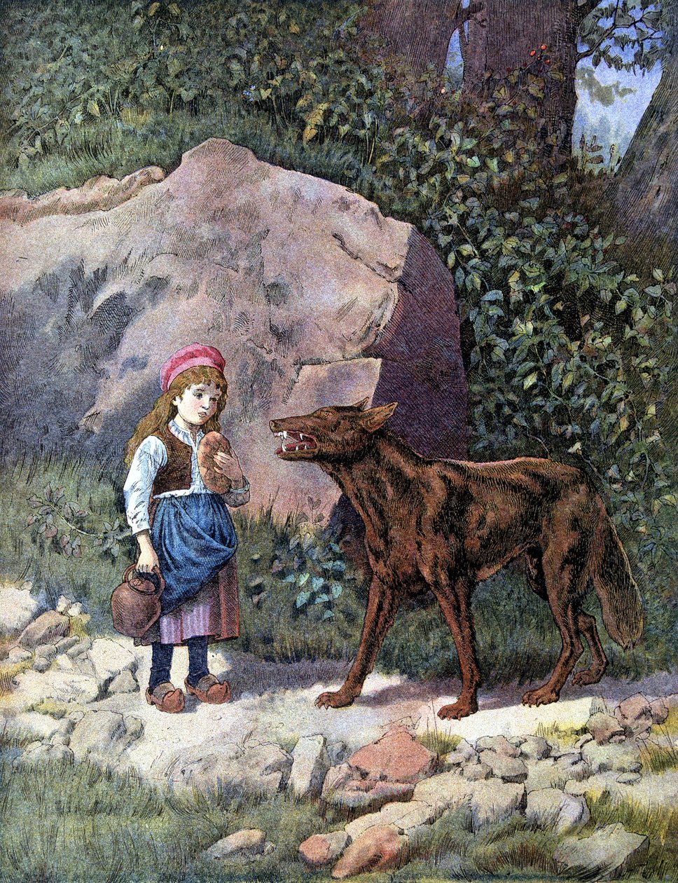 マイセン 壁掛け 赤ずきんちゃんと狼 赤ずきんちゃん、森で狼に出会う - 「ペロー物語」より