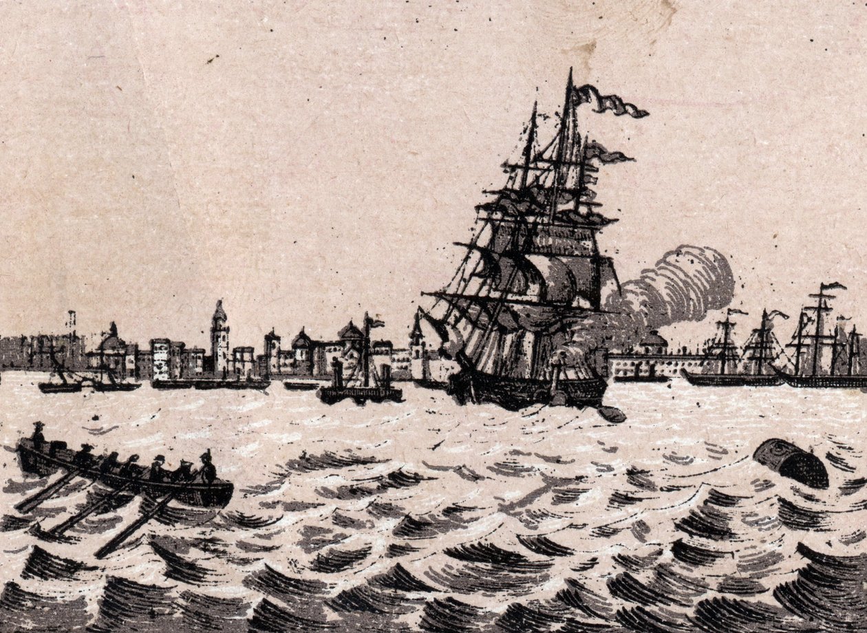 イギリス・リバプール：港の風景（Harbour, Harbor）。「The World illustrates 168 views」にて。 作： 無名の画家