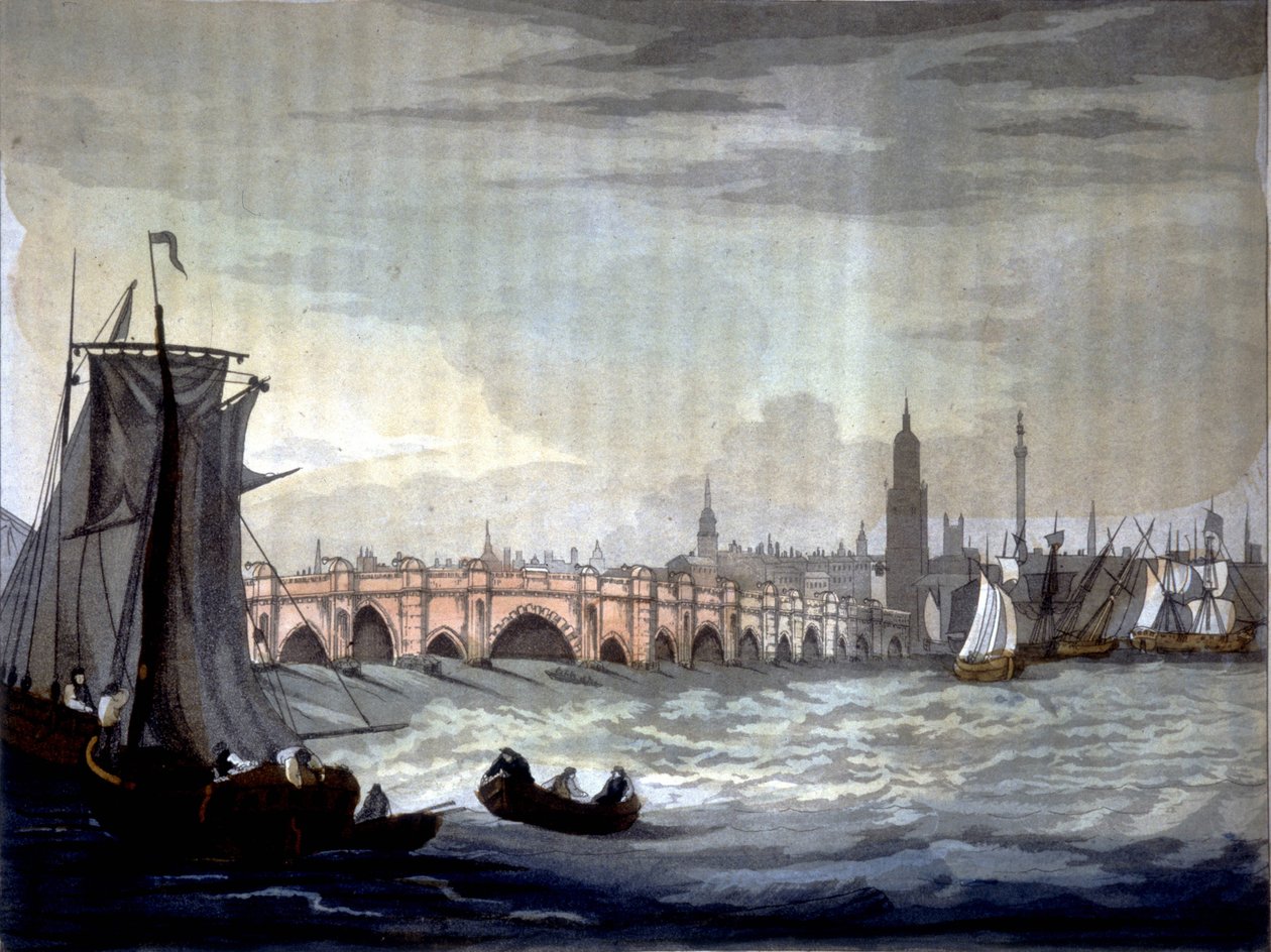 ロンドン橋とサザーク大聖堂（イギリス）。 作： 無名の画家