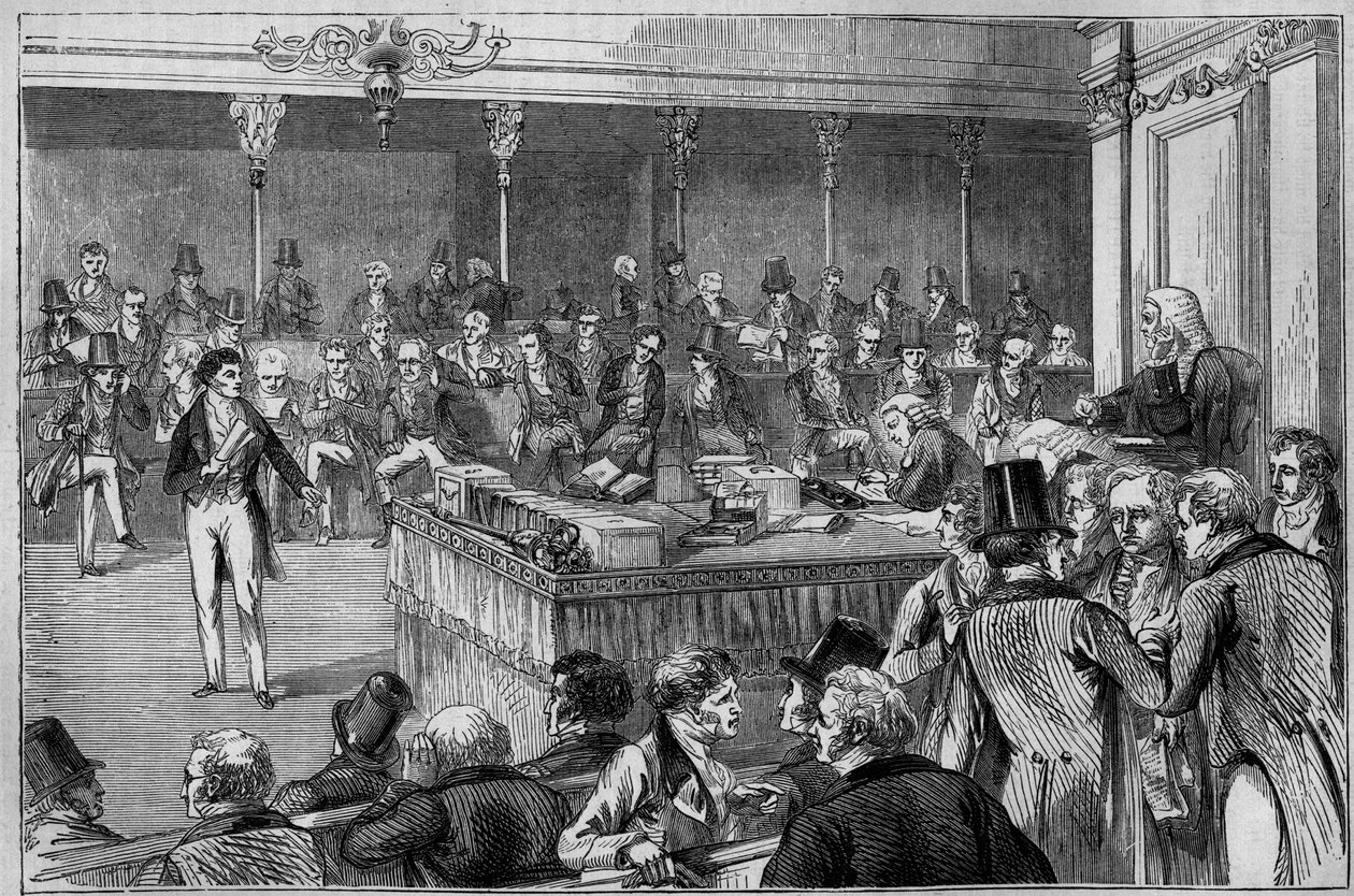 1832年、貴族院で改革法案（改革法）を提出するジョン・ラッセル卿（1792-1878）（彫刻 作： 無名の画家
