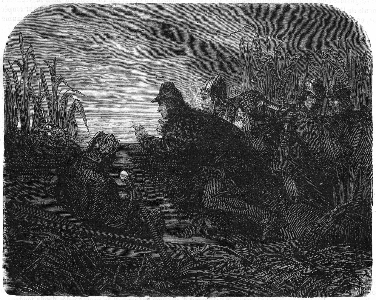 ガロンヌ川でイギリス船に追われるルイ11世（1453年）。 作： 無名の画家