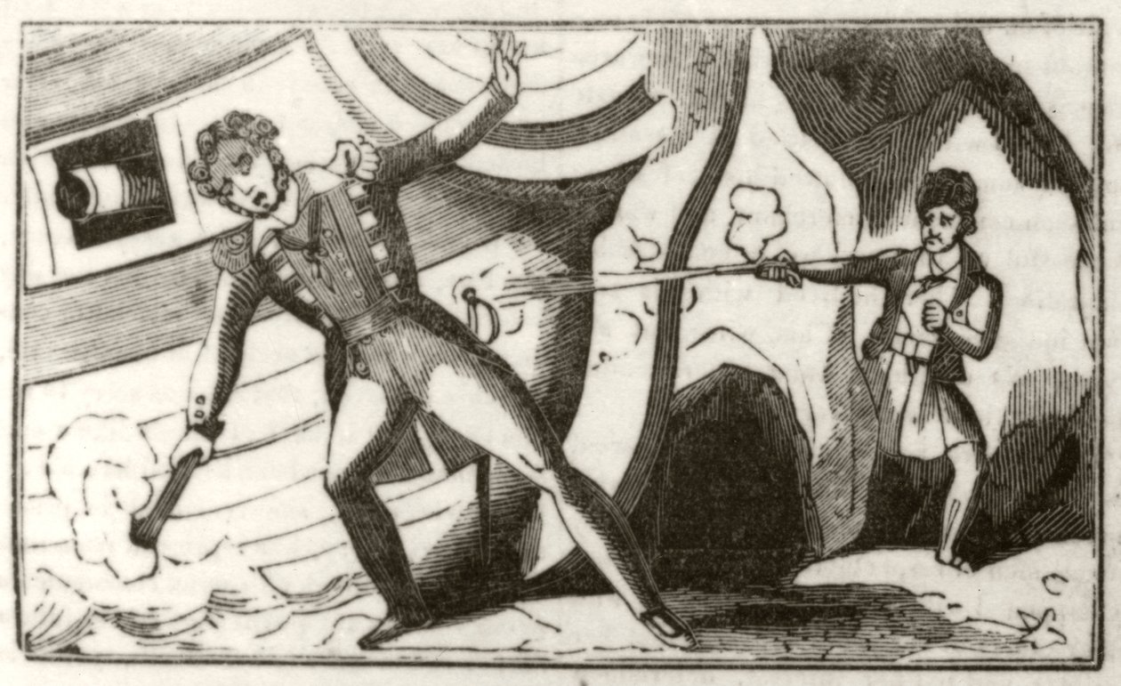 船を撃っていたイギリス人船長を撃つローサー」1836年頃 作： 無名の画家