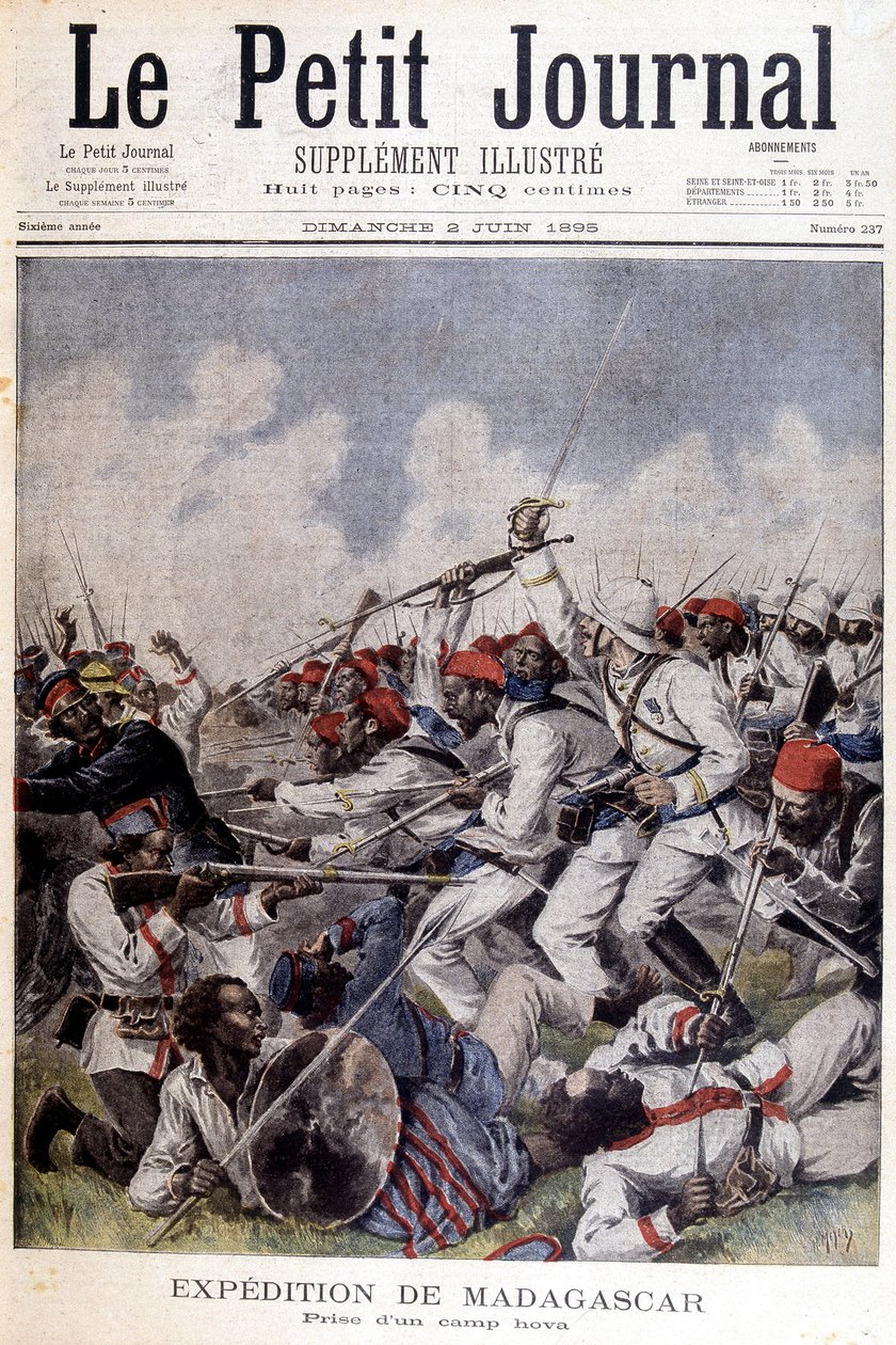 マダガスカル遠征：キャンプホバの撮影 - 1895年2月6日付「Le Petite Journal」にて 作： 無名の画家