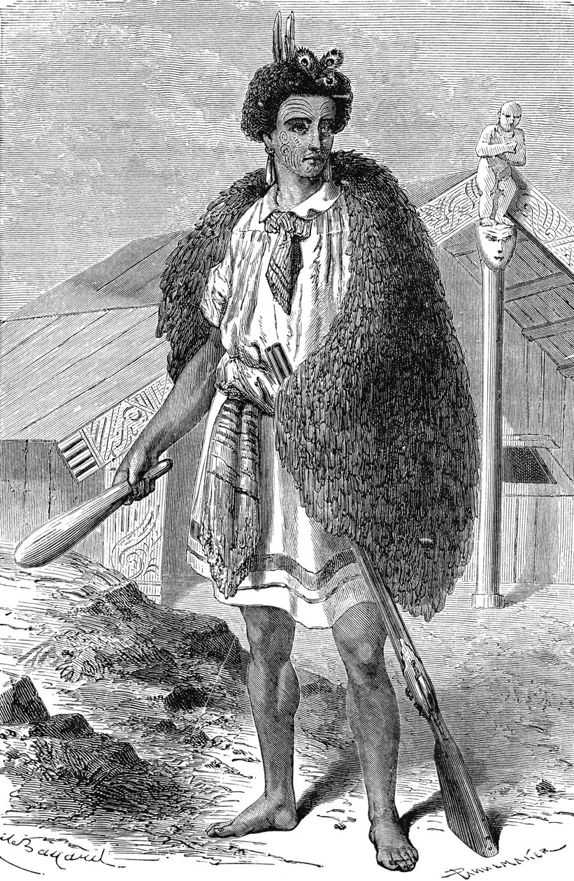 ニュージーランド、オークランド近郊のマオリのシェフ。1885年 作： 無名の画家