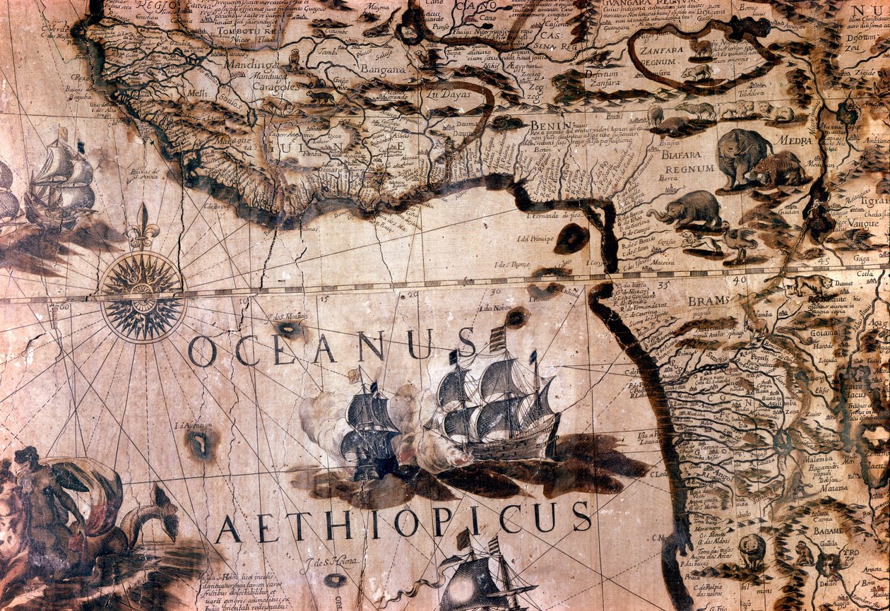 アフリカの地図：ベニン湾とサン・ヘレネ島を描いた詳細図。17世紀 ローマ イタリア地理学会 作： 無名の画家