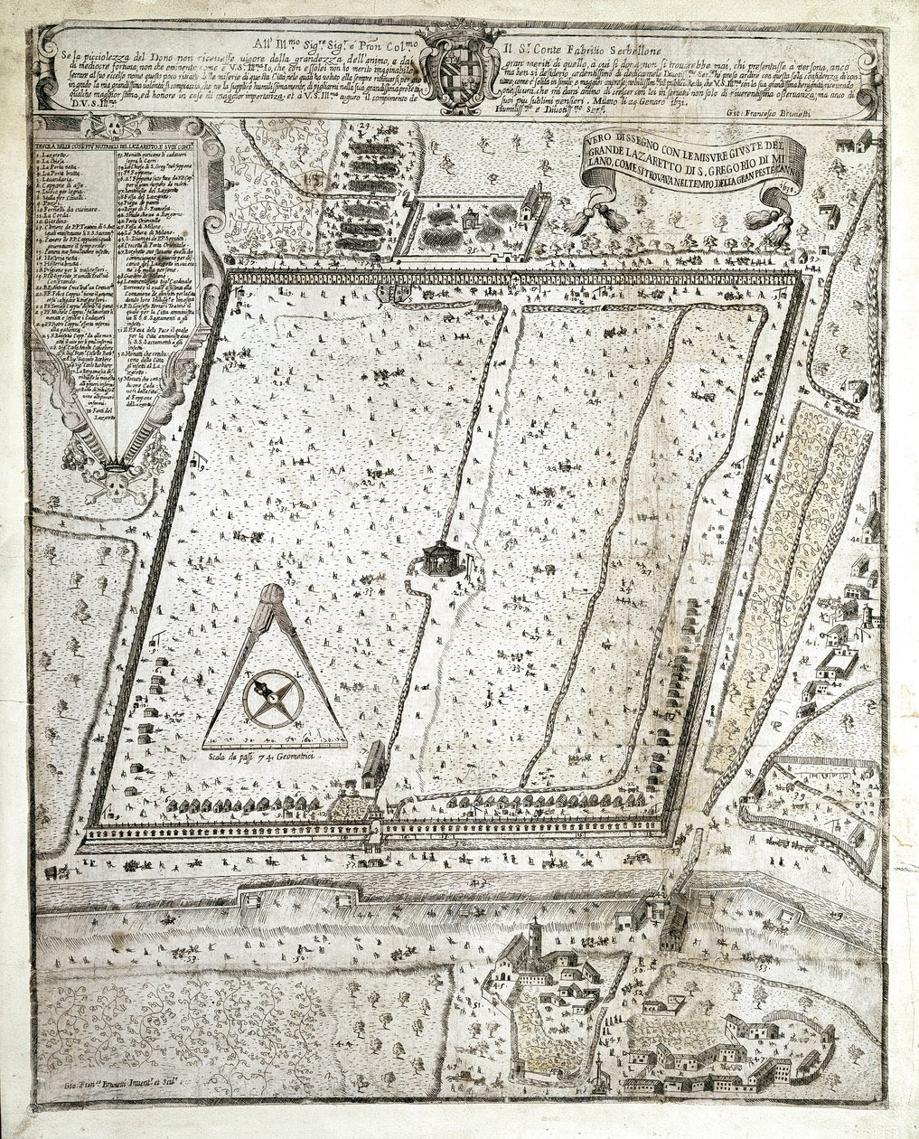 1630年のミラノ大疫病の際のミラノのラザレットの地図（図面 作： 無名の画家