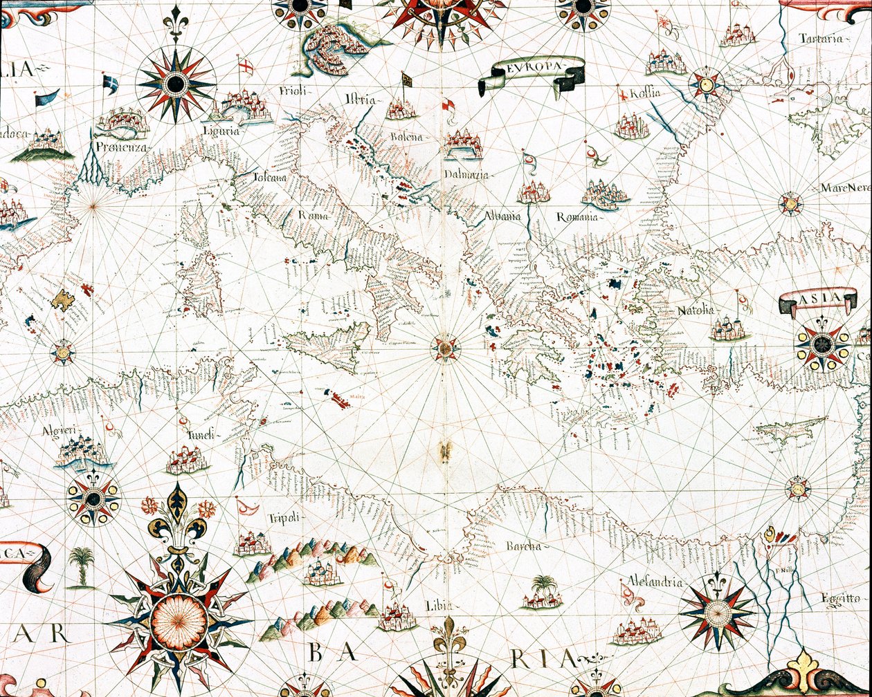 地中海と海岸線の地図（カステリーニのポルトゥランの詳細 作： 無名の画家
