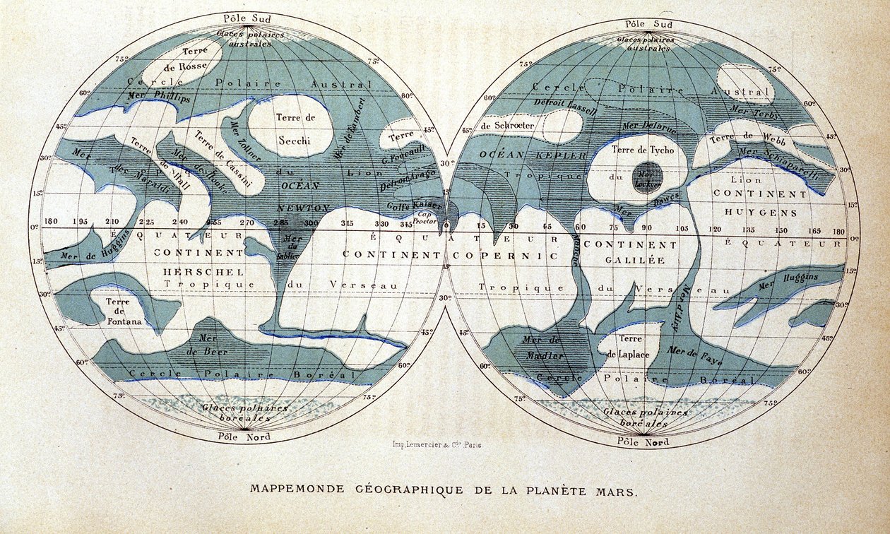 火星の地図 - カミーユ・フラマリオン編「ポピュラー・アストロノミー」よりマルポン＆フラマリオン 作： 無名の画家