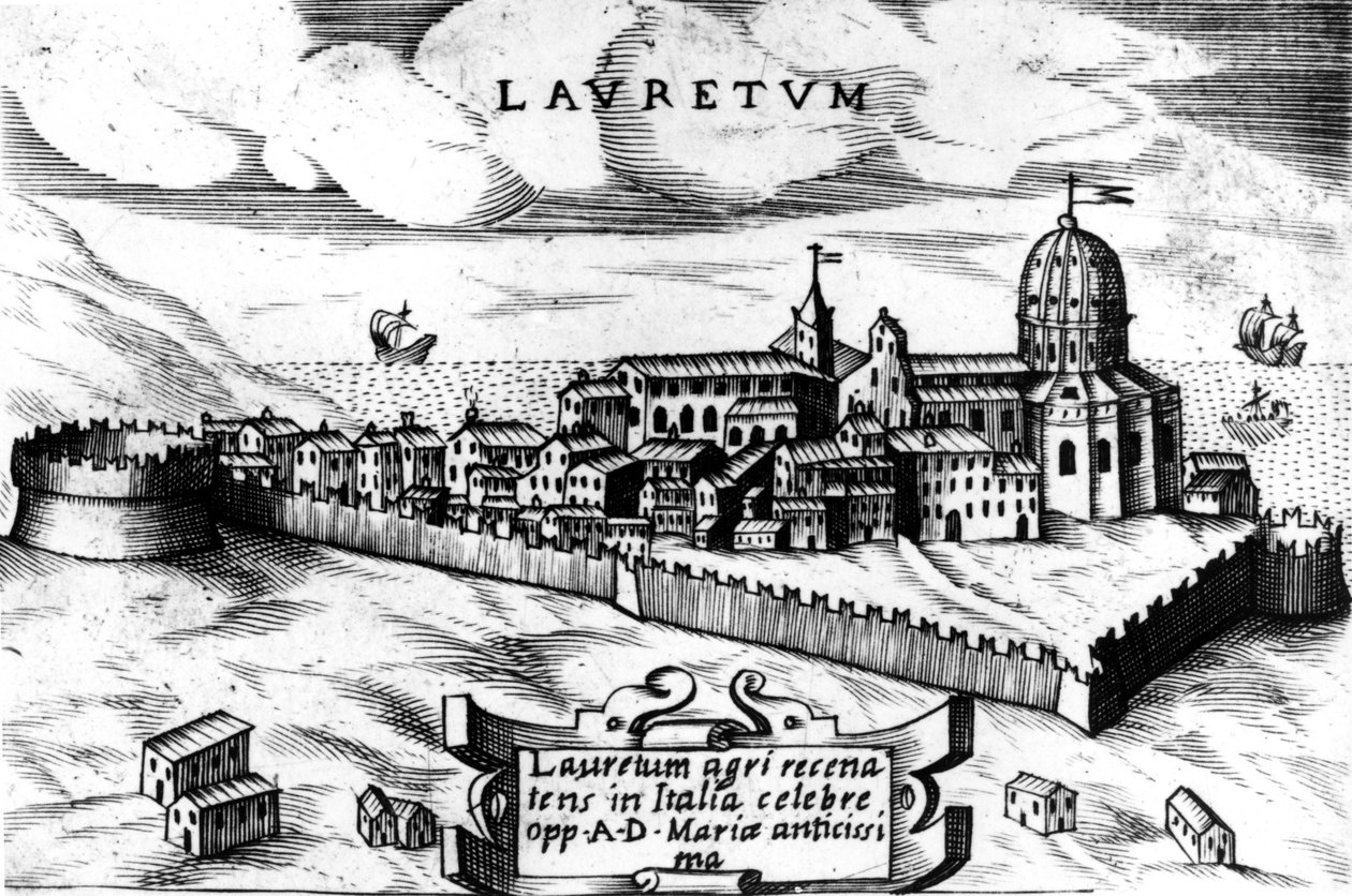 ロレート（Laurentum）の街の地図、16世紀の彫刻。 作： 無名の画家