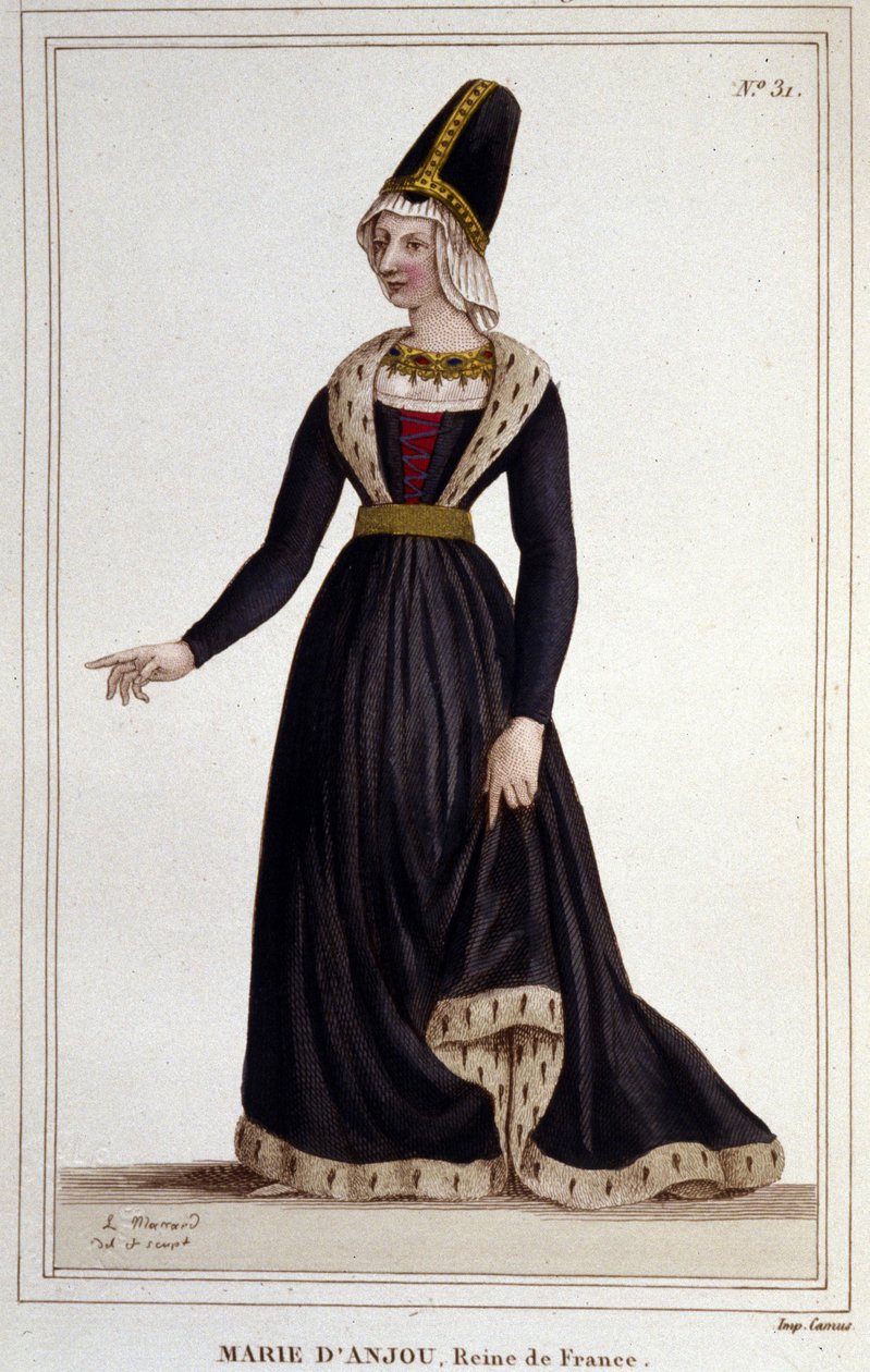 フランスの女王マリー・ダンジュー（1404-1463）は、シャルル7世の妻。1830年のエングレーヴィング。 作： 無名の画家