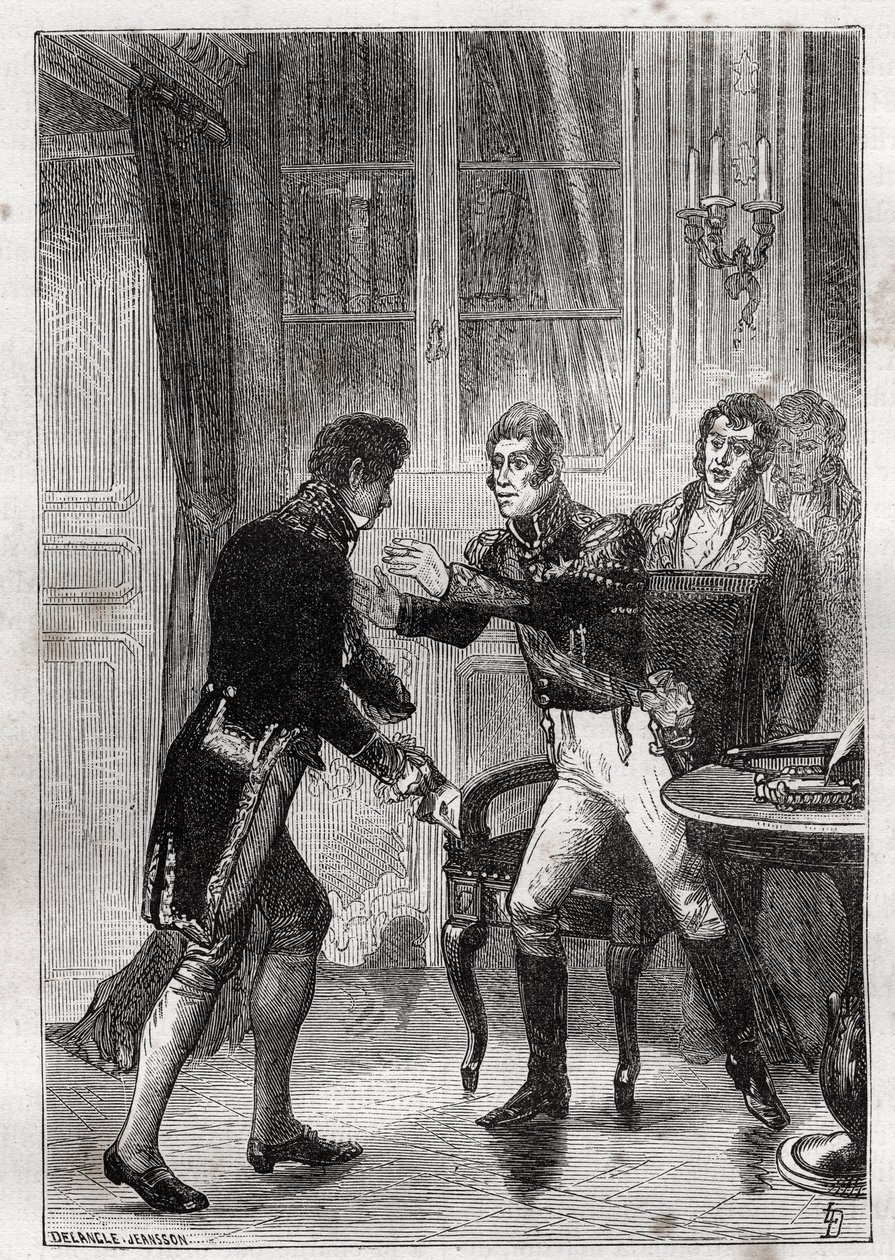 1830年、シャルル・ルメルシエ・ド・ロングプレ（1778-1854）とシャルル10世のサン＝クルーでの会談 - ルイ＝ブラン（1811-1882）の『Histoire de dix ans: 1830-1840』に掲載された1882年のエングレービング 作： 無名の画家