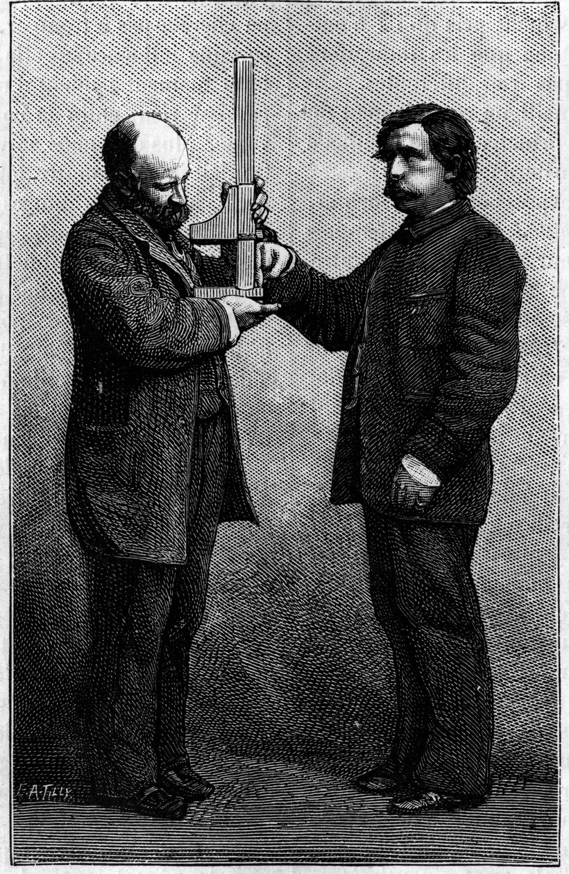 フォントの識別方法：スライド式コンパスによる中指の測定。1883年8月25日の "La Nature: revue des sciences et de leurs applications aux arts et a l