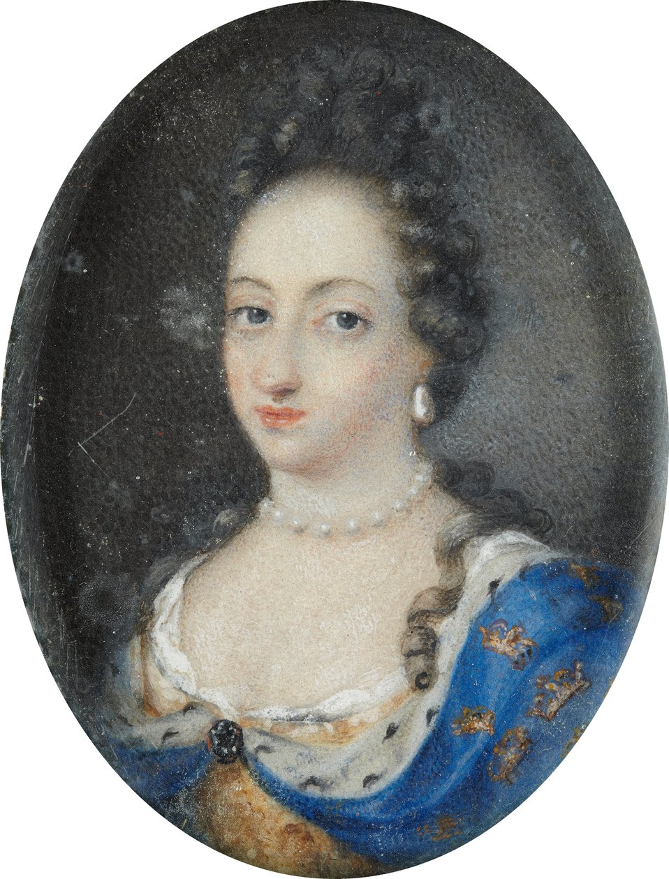 スウェーデンの長老ウルリカ・エレオノーラ女王のミニチュア、1680年頃（羊皮紙にガッシュ） 作： 無名の画家