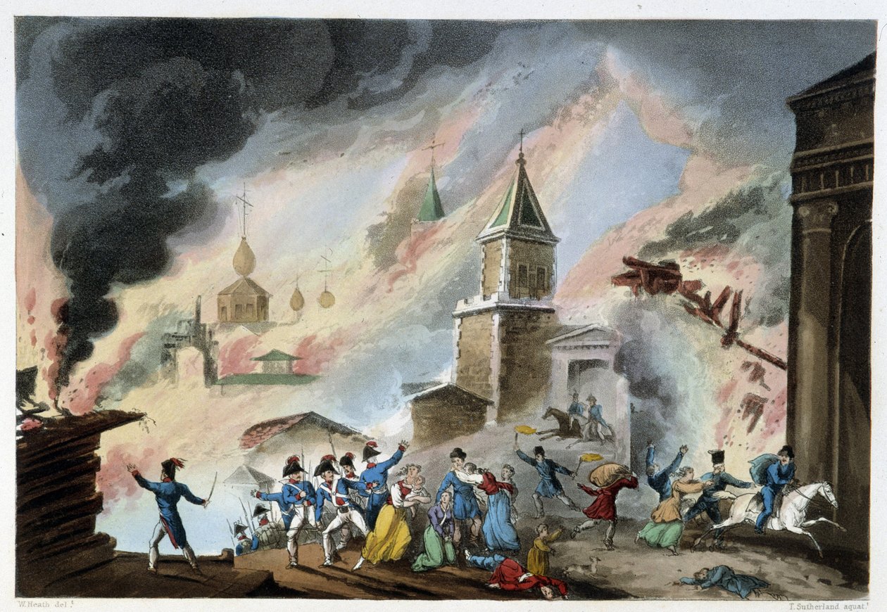 1812年9月のモスクワの火事-サザーランド、デュバーグ、ロンドンの「ナポレオン戦争」の中で 作： 無名の画家