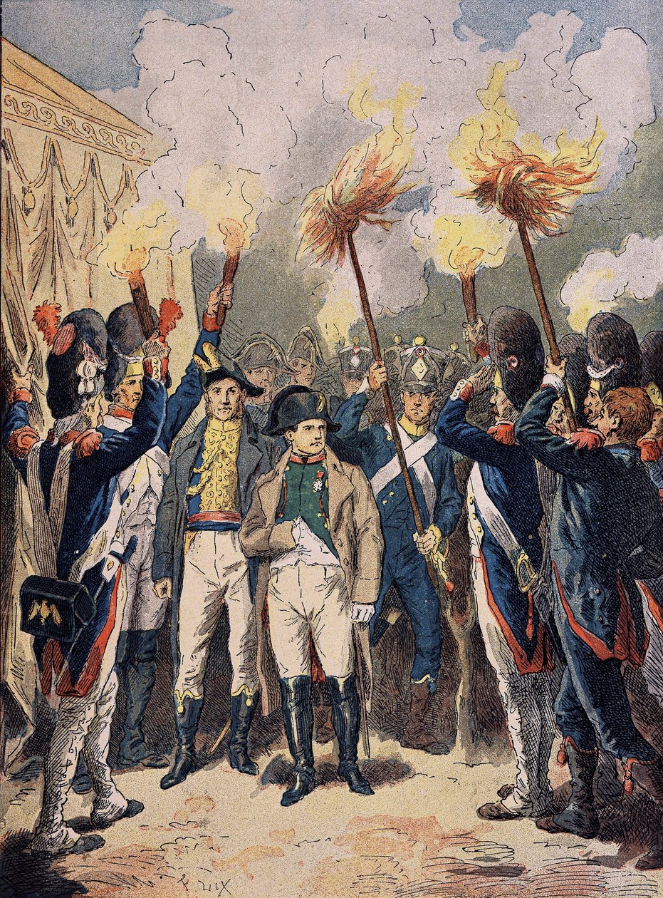 1805年12月、アウステルリッツ前夜のナポレオンとその軍勢。 作： 無名の画家