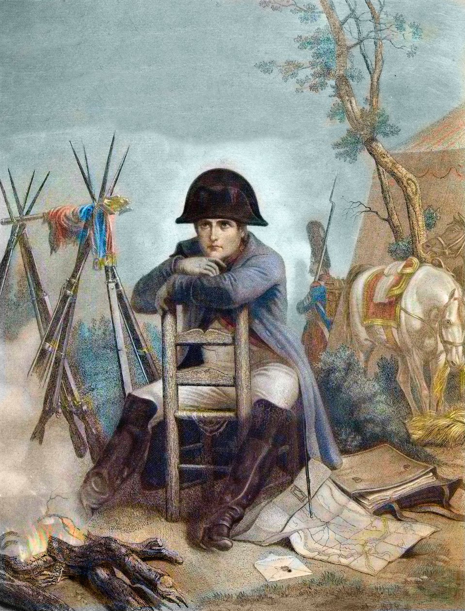 アウステルリッツの戦いの前夜、ビバークするナポレオン - フィリッポトーの彫刻 - Napoleon at the Bivouac.アウステルリッツの戦い（1805年）は、三帝の戦いとも呼ばれています。 作： 無名の画家