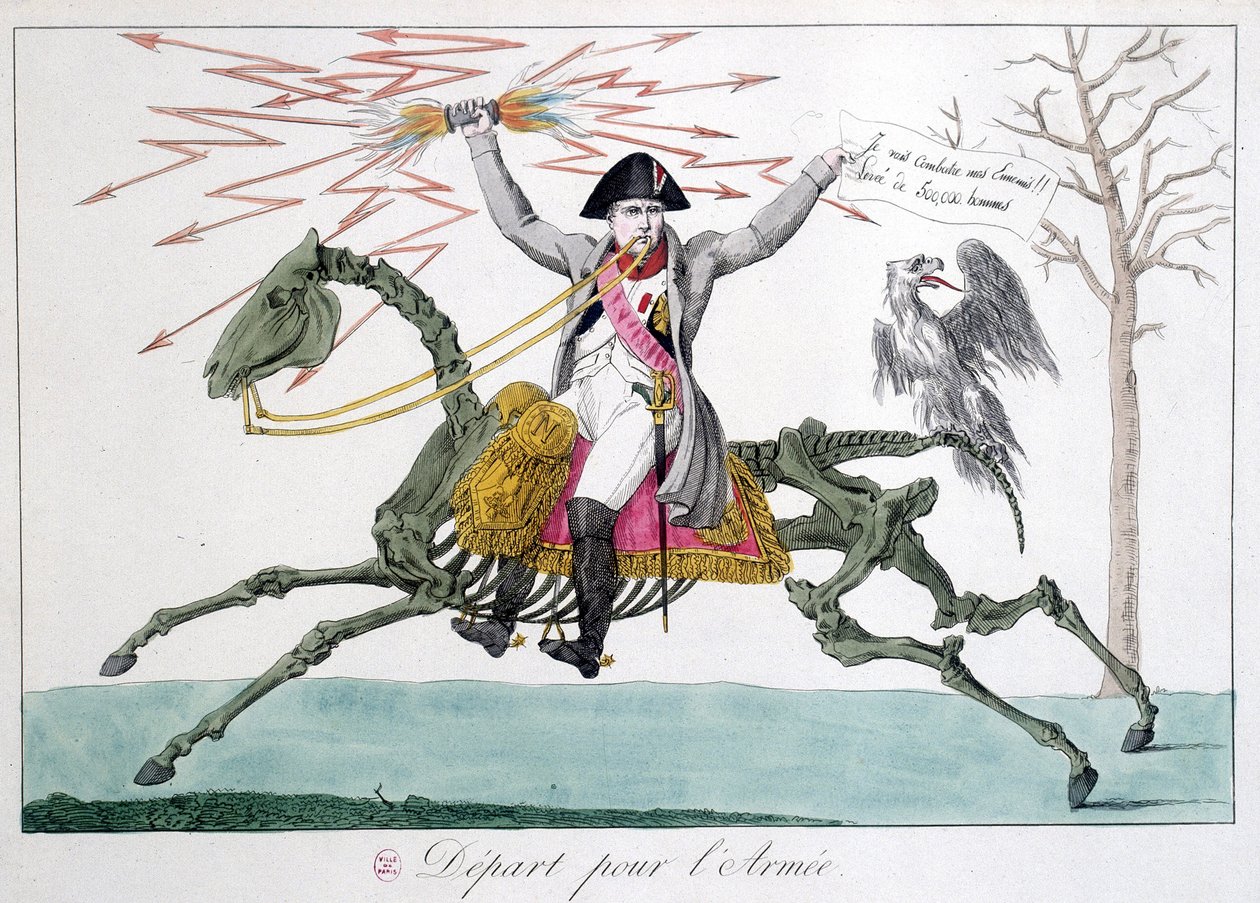ナポレオン：馬に乗った戦士の風刺画（スケルトン） - 風刺画コレクション「Napoleon 1er」より 作： 無名の画家