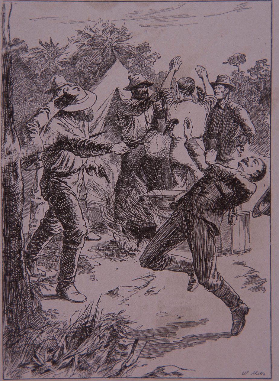 1878年、ストリンジバーク・クリークでロニガン警察官を殺害したネッド・ケリー(彫刻) 作： 無名の画家