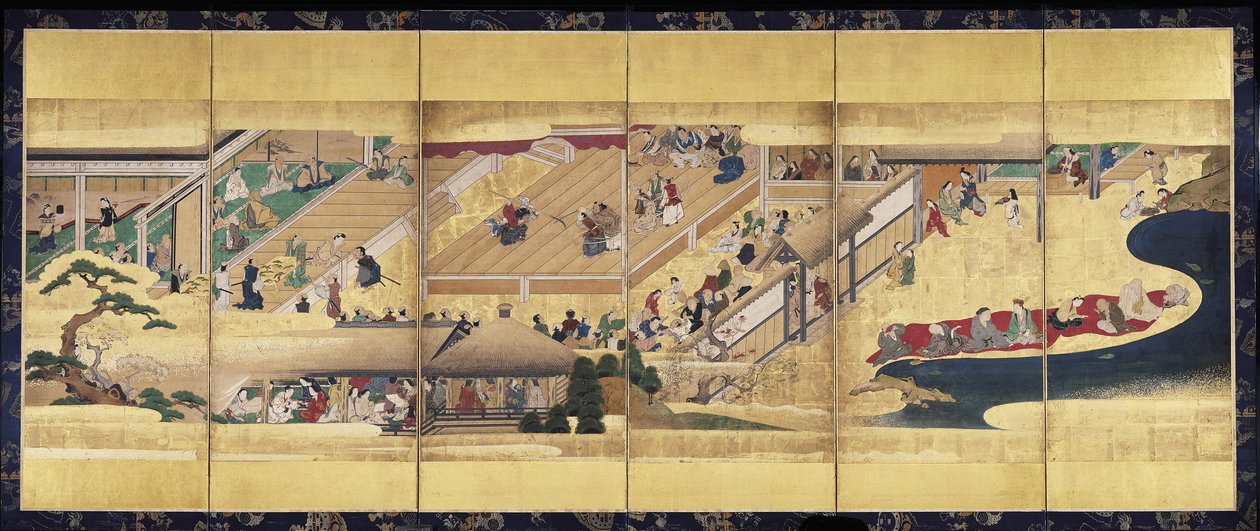 能：船弁慶（紙本、墨、色、金、六曲屏風） 作： 無名の画家