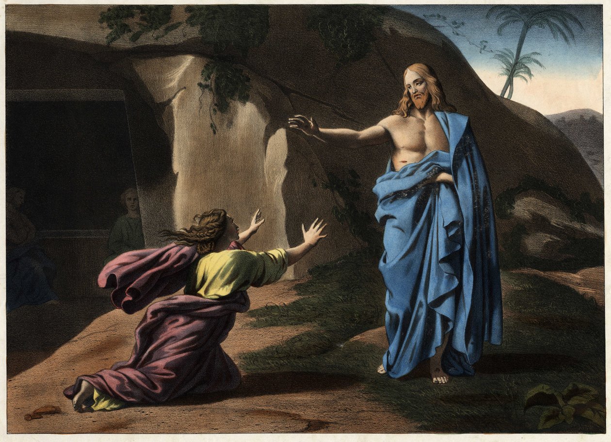 Noli me tangere: Saint Magdaleneへのキリストの出現。19世紀の匿名の彫刻。 作： 無名の画家