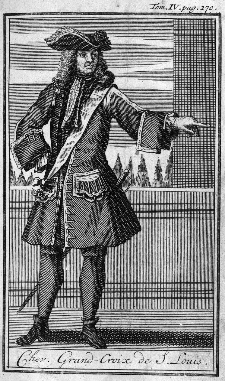 騎士道の勲章17世紀のフランス、サン・ルイ大十字勲章のシュヴァリエ。これまでに設立された男女の騎士団、セキュリエ、レギュラーの歴史」の中で。アッベ・ジュスティーニからの引用版 作： 無名の画家