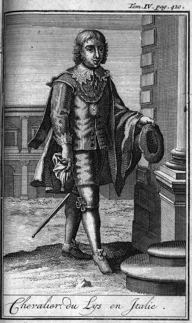 騎士道の勲章。イタリアのリリーの騎士。これまでに設立された男女の安全で定型的な民兵の、軍の勲章や騎士の歴史」で。版はAbbe Giustiniani, R.P.Bonani, M.Herman, Schoonebeek, R.P.Hから引用。 作： 無名の画家