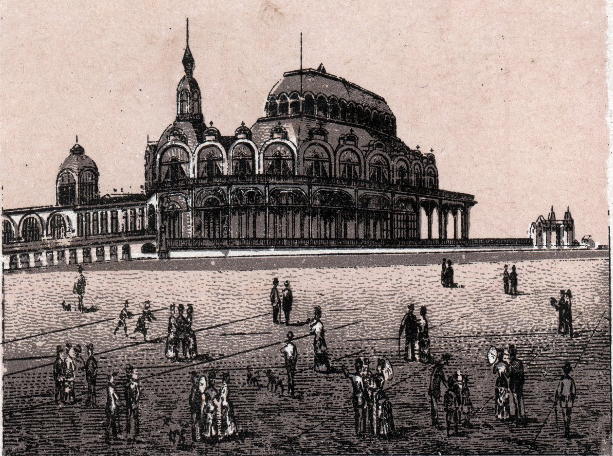 ベルギー・オステンド（Ostend）：カジノ（Kursaal Digue）の風景。『世界図説168景』より 未発表（19世紀末頃 作： 無名の画家
