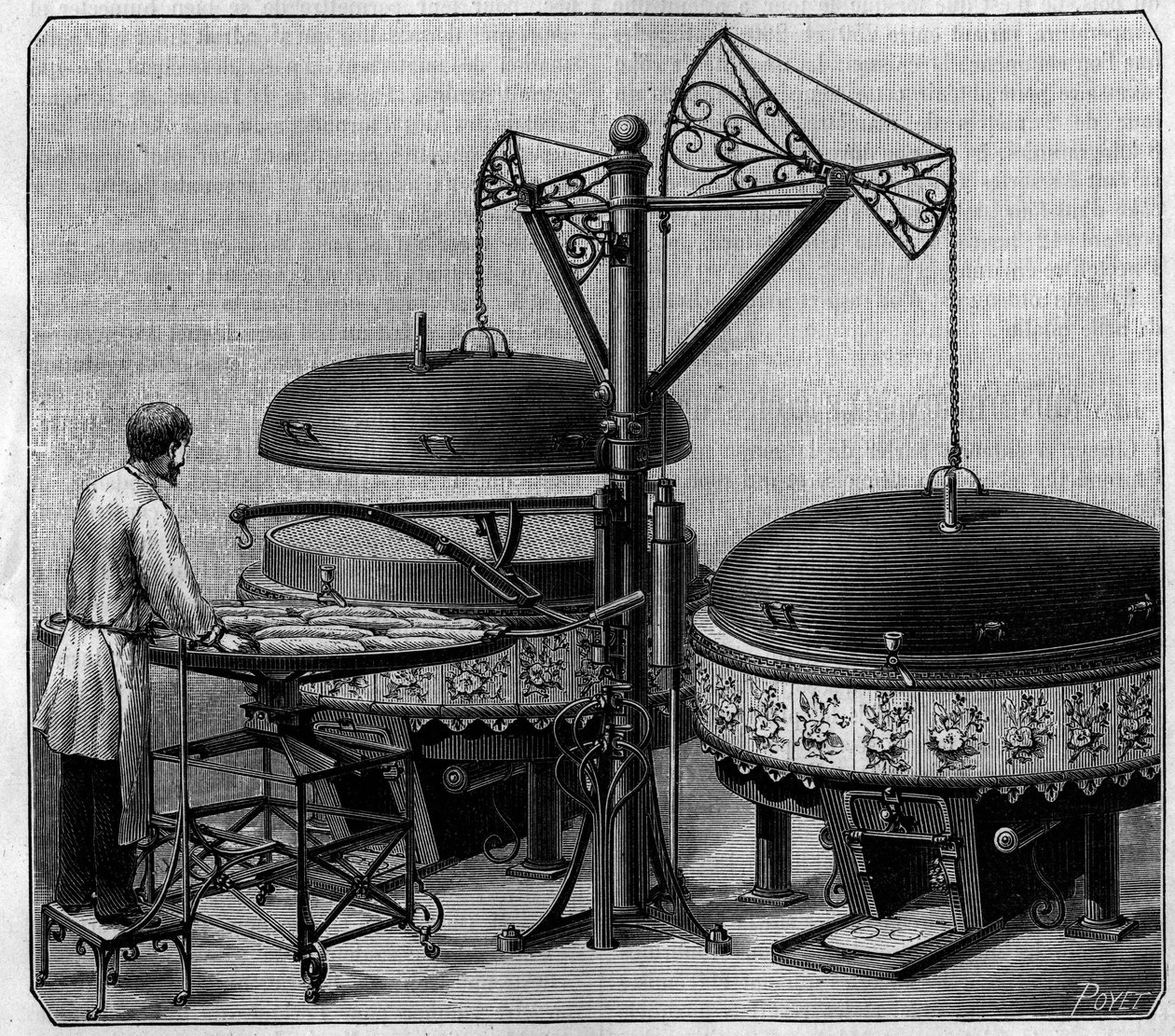 パリのオペラ座通りにある機械式パン屋のオーブン。1885年8月22日付の「La Nature: revue des sciences et de leurs applications aux arts et a l