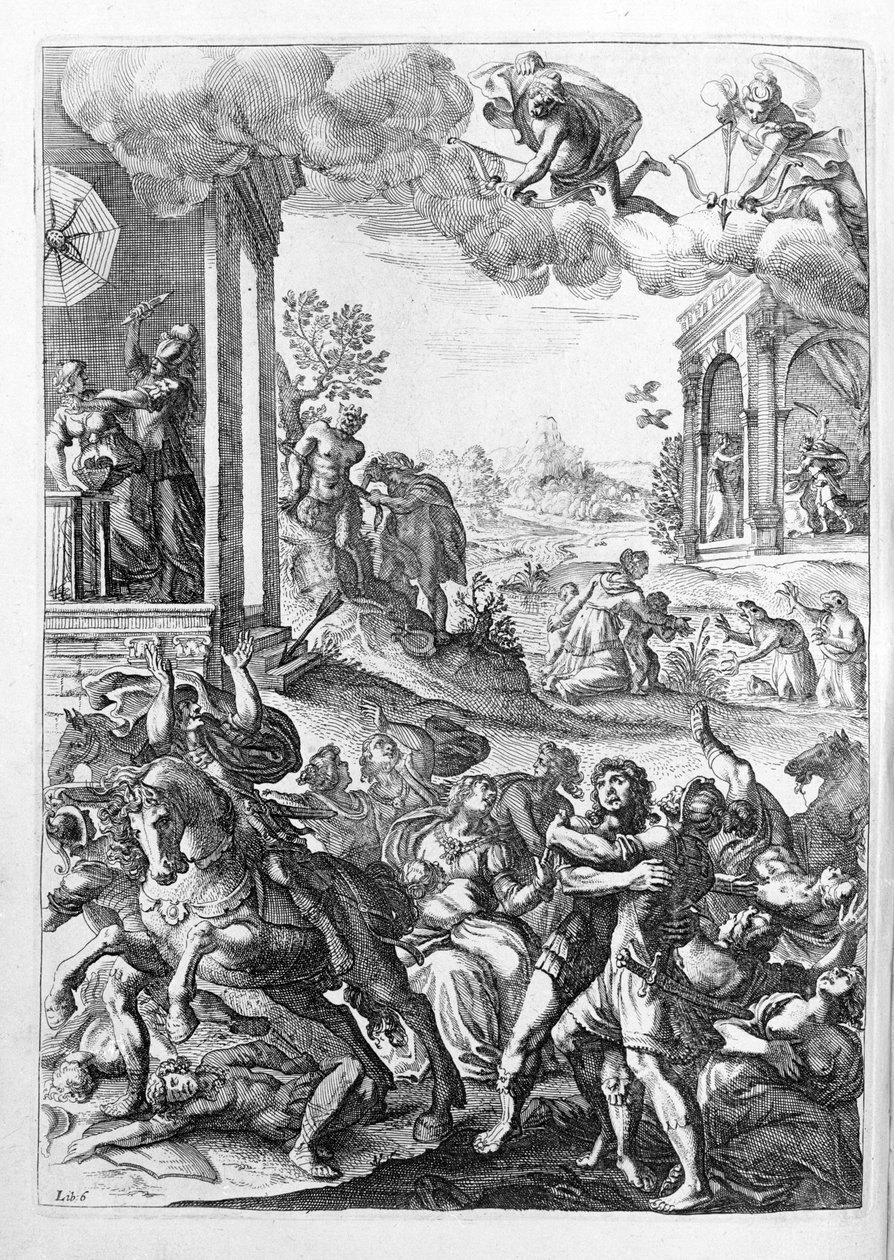 オヴィド（オヴィディウス） - 第15巻の挿絵 - （P. Ovidii Nasonis Metamorphose libri XV um notis TH. Farnabii.）Thomas Farnaby (Farnabia) (1575-1647)によるメモ。 作： 無名の画家